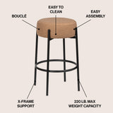 Paola Modern  Metal/Bouclé Cushioned Counter & Bar Stool - JONATHAN Y