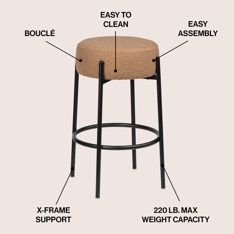 Paola Modern  Metal/Bouclé Cushioned Counter & Bar Stool - JONATHAN Y