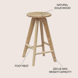Ceren MidCentury Industrial Round Solid Wood Backless Counter Stool