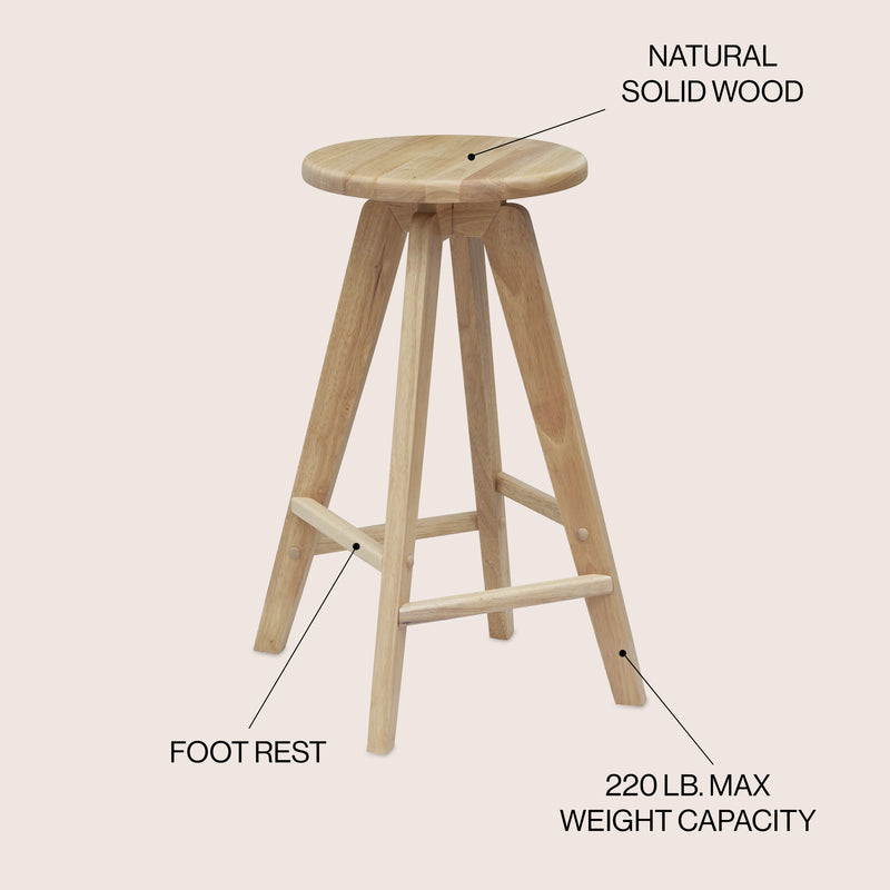 Ceren MidCentury Industrial Round Solid Wood Backless Counter Stool