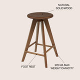 Ceren MidCentury Industrial Round Solid Wood Backless Counter Stool