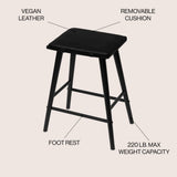 Peroni MidCentury Classic Saddle-Seat Solid Wood/Vegan Leather Backless Bar Stool with Removeable Cushion