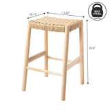 Armati Coastal Casual Handcrafted Teak Wood Backless Indoor/Outdoor Bar Stool with Synthetic Woven Seat