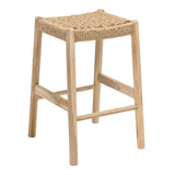 Armati Coastal Casual Handcrafted Teak Wood Backless Indoor/Outdoor Bar Stool with Synthetic Woven Seat
