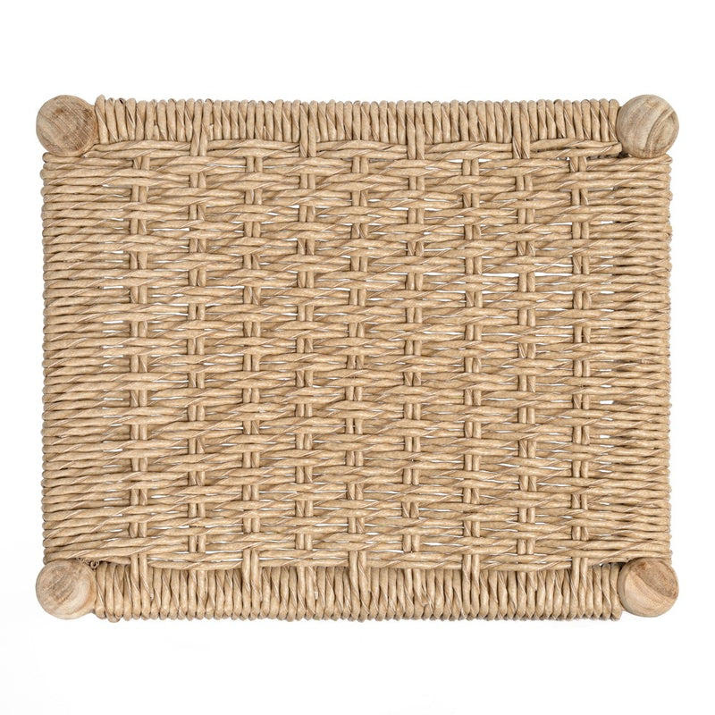Armati Coastal Casual Handcrafted Teak Wood Backless Indoor/Outdoor Bar Stool with Synthetic Woven Seat