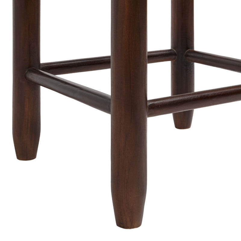 Columnar Casual Bohemian Handcrafted Teak Wood Backless Indoor/Outdoor Bar Stool with Synthetic Woven Rattan Seat