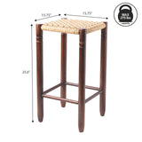 Columnar Casual Bohemian Handcrafted Teak Wood Backless Indoor/Outdoor Bar Stool with Synthetic Woven Rattan Seat