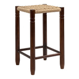 Columnar Casual Bohemian Handcrafted Teak Wood Backless Indoor/Outdoor Bar Stool with Synthetic Woven Rattan Seat