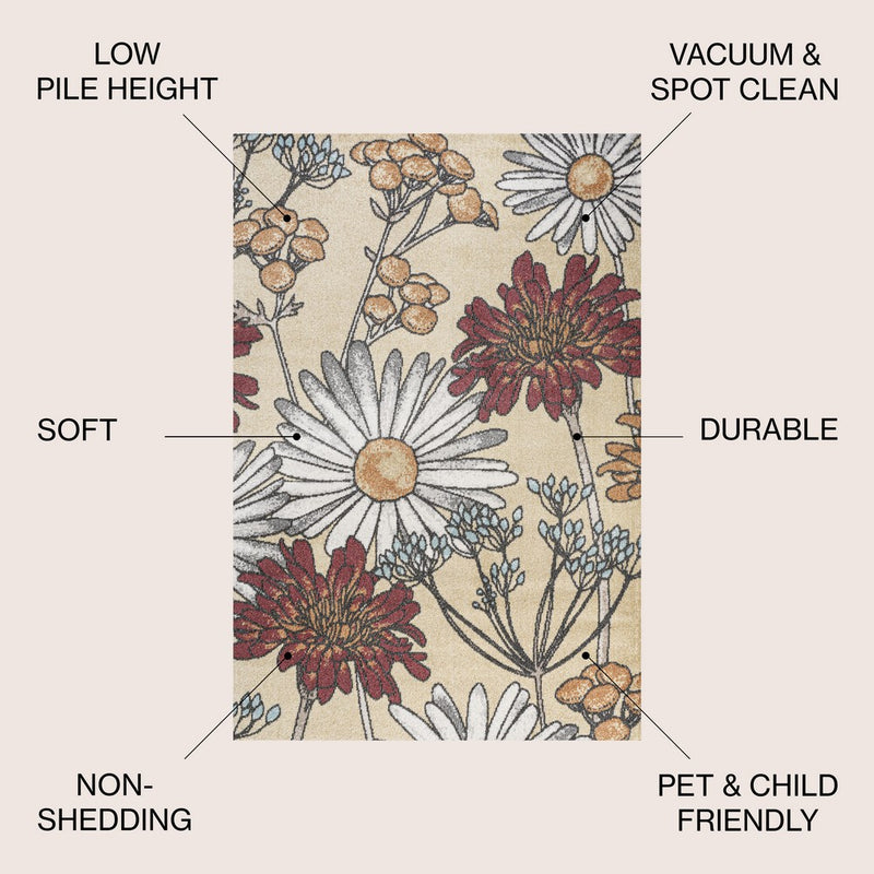 Dizi Modern Botanical Wildflower  Area Rug