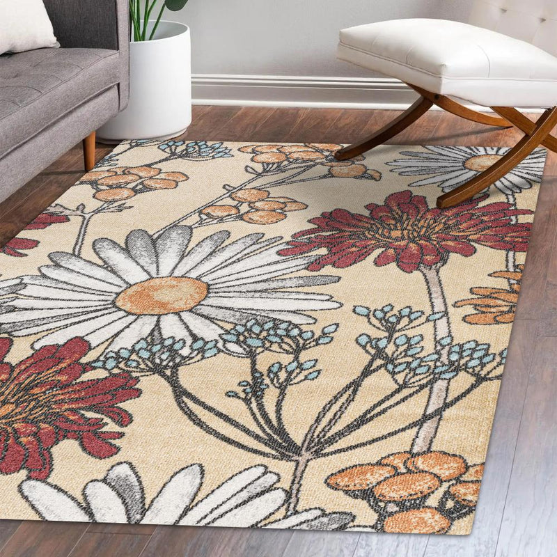 Dizi Modern Botanical Wildflower  Area Rug