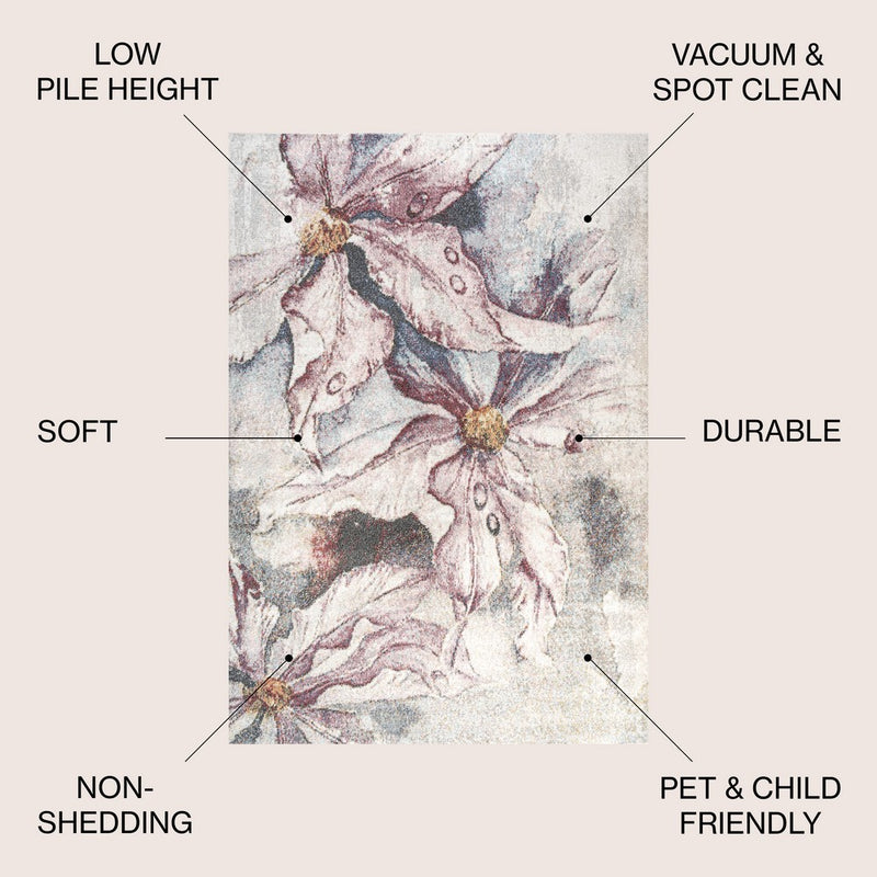 Pastello Modern Abstract Muted Flowers Area Rug
