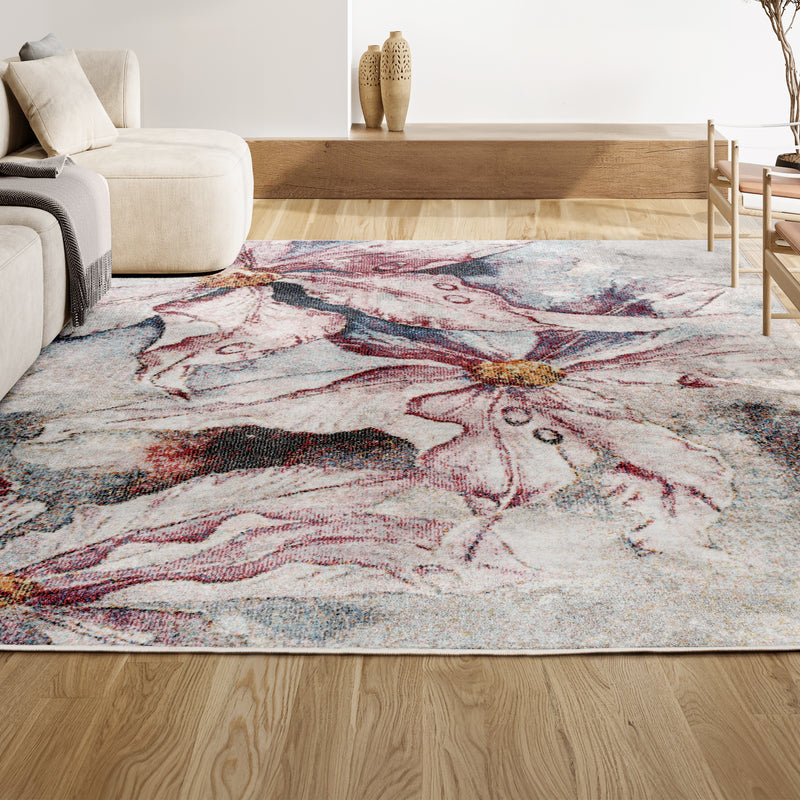 Pastello Modern Abstract Muted Flowers Area Rug