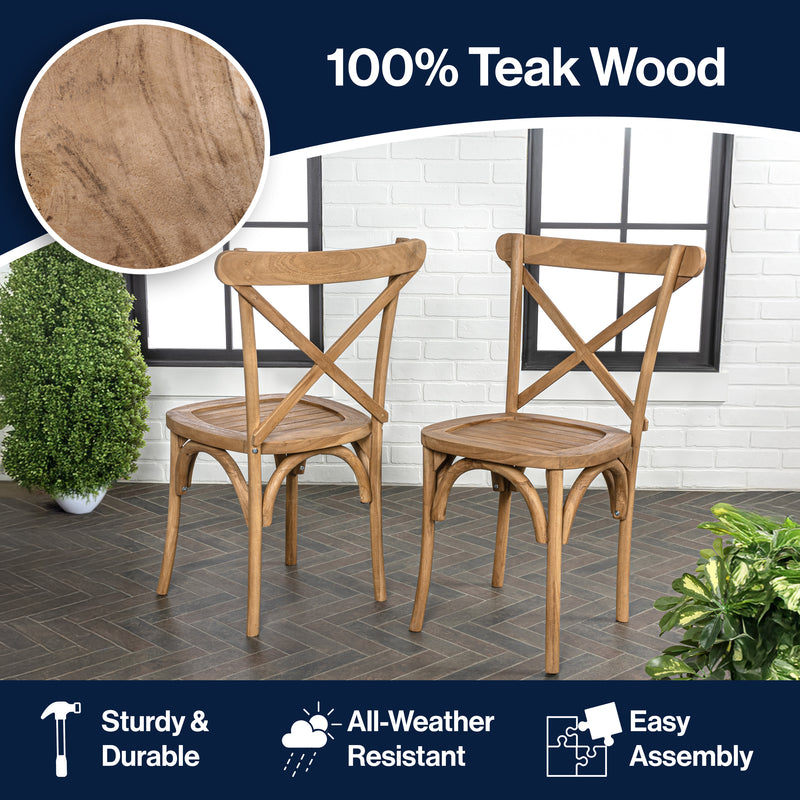 Annecy Classic Traditional X-Back Wood Indoor/Outdoor Dining Chair Set 2