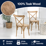 Cassis Traditional X-Back Wood Rattan Dining Chair Set 2