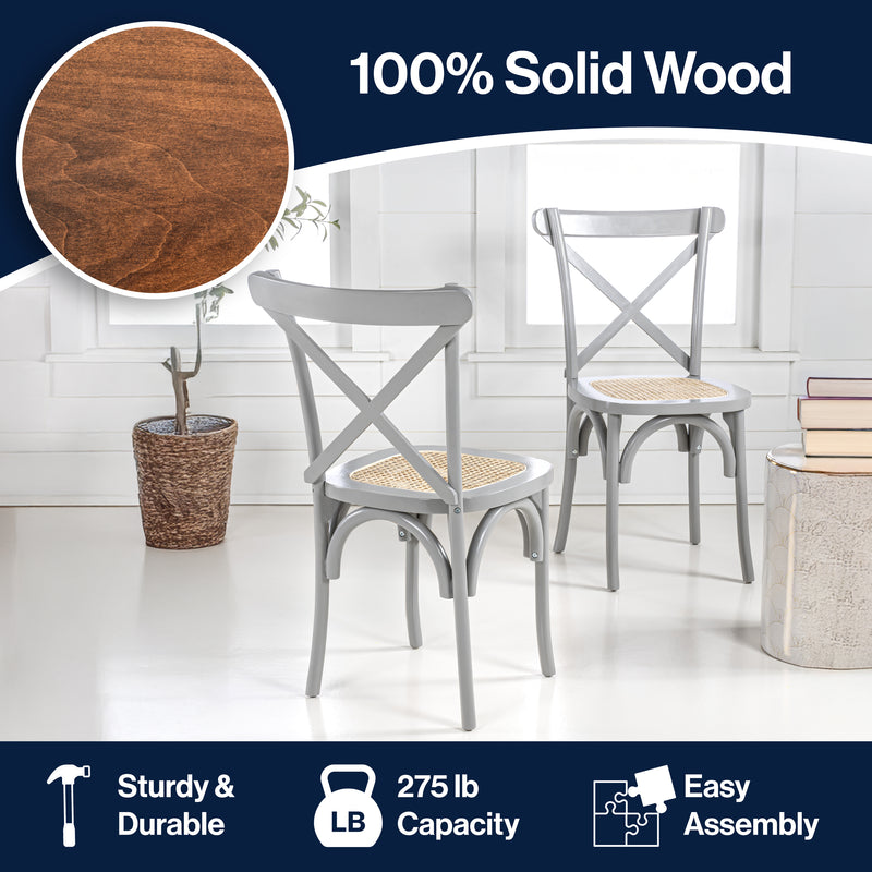 Cassis Traditional X-Back Wood Rattan Dining Chair Set 2