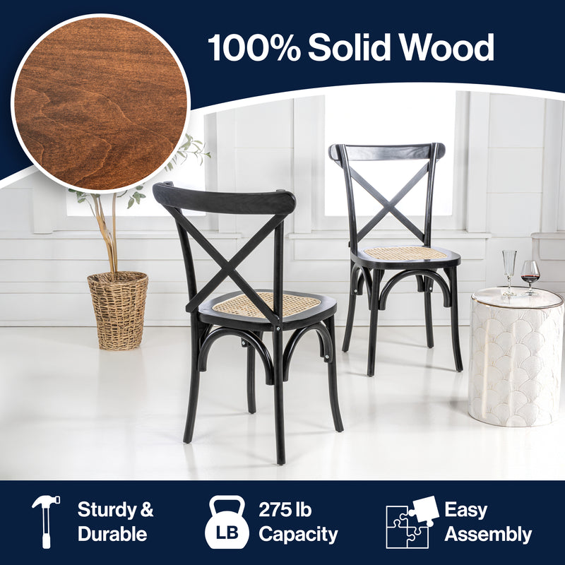 Cassis Traditional X-Back Wood Rattan Dining Chair Set 2