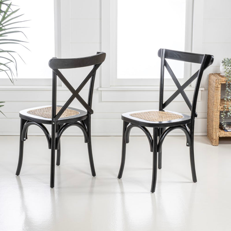 Cassis Traditional X-Back Wood Rattan Dining Chair - JONATHAN Y