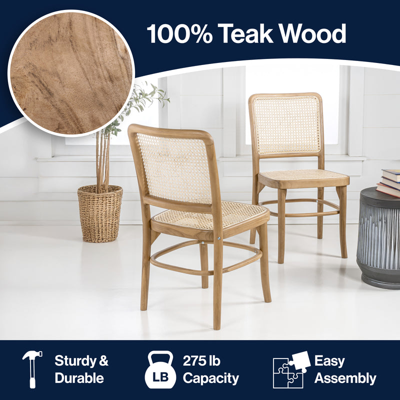 Colmar Mid-Century Vintage Wood Rattan Dining Chair Set 2