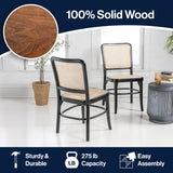 Colmar Mid-Century Vintage Wood Rattan Dining Chair Set 2