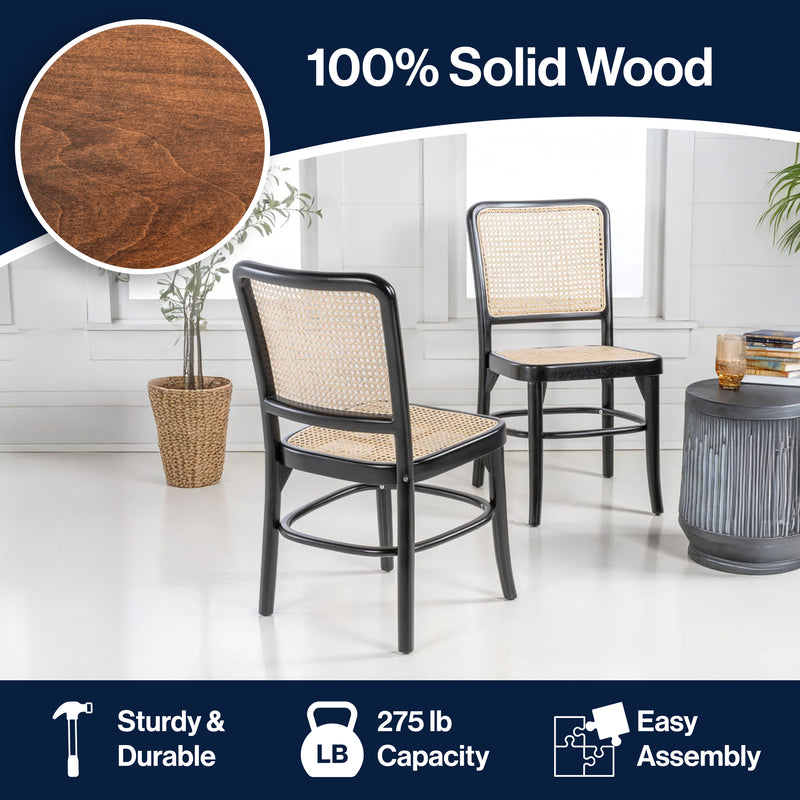 Colmar Mid-Century Vintage Wood Rattan Dining Chair Set 2