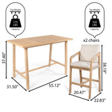 Porto Modern Coastal 3-Piece Acacia Wood Outdoor Bar Set with Cushions - JONATHAN Y
