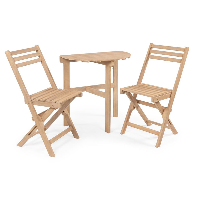 Cadiz Classic French Country 3-Piece Acacia Wood Half-Round Outdoor Folding Bistro Set - JONATHAN Y