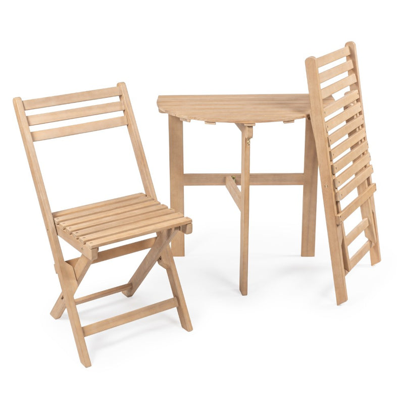 Cadiz Classic French Country 3-Piece Acacia Wood Half-Round Outdoor Folding Bistro Set - JONATHAN Y
