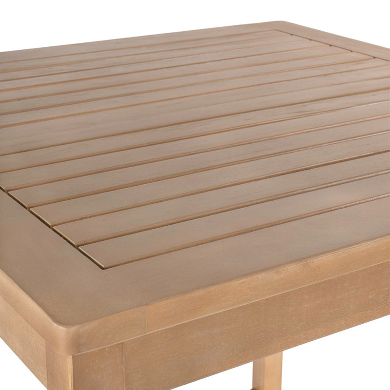 Porto Modern Coastal 3-Piece Acacia Wood Outdoor Square Bar Table Set with Cushions