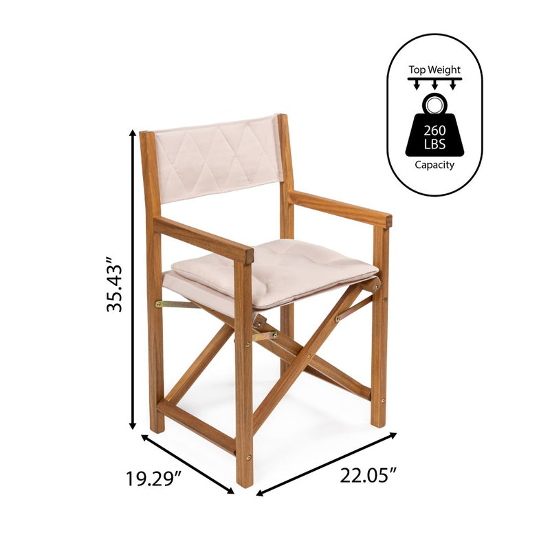 Waldo Classic Mid-Century Outdoor Acacia Wood Foldable Diamond-Quilted Back Director Chair with Cushion - JONATHAN Y