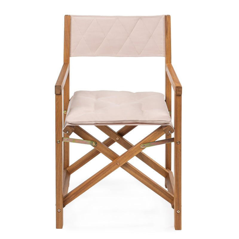 Waldo Classic Mid-Century Outdoor Acacia Wood Foldable Diamond-Quilted Back Director Chair with Cushion Set 2
