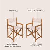Waldo Classic Mid-Century Outdoor Acacia Wood Foldable Diamond-Quilted Back Director Chair with Cushion Set 2