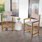 Waldo Classic Mid-Century Outdoor Acacia Wood Foldable Diamond-Quilted Back Director Chair with Cushion Set 2