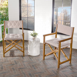 Waldo Classic Mid-Century Outdoor Acacia Wood Foldable Diamond-Quilted Back Director Chair with Cushion Set 2