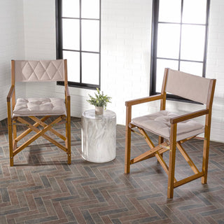 Waldo Classic Mid-Century Outdoor Acacia Wood Foldable Diamond-Quilted Back Director Chair with Cushion - JONATHAN Y