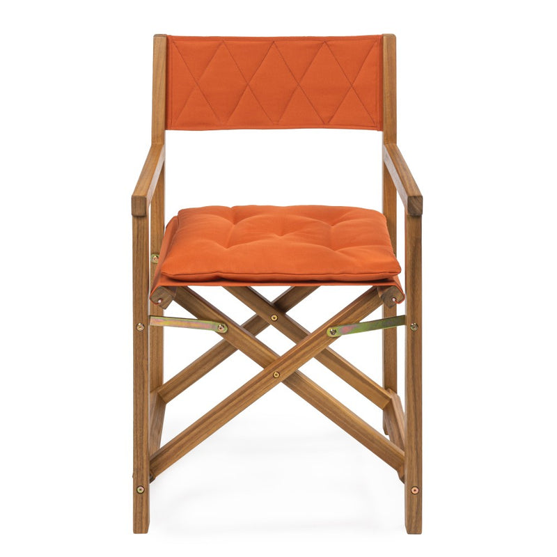 Waldo Classic Mid-Century Outdoor Acacia Wood Foldable Diamond-Quilted Back Director Chair with Cushion Set 2