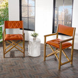 Waldo Classic Mid-Century Outdoor Acacia Wood Foldable Diamond-Quilted Back Director Chair with Cushion Set 2
