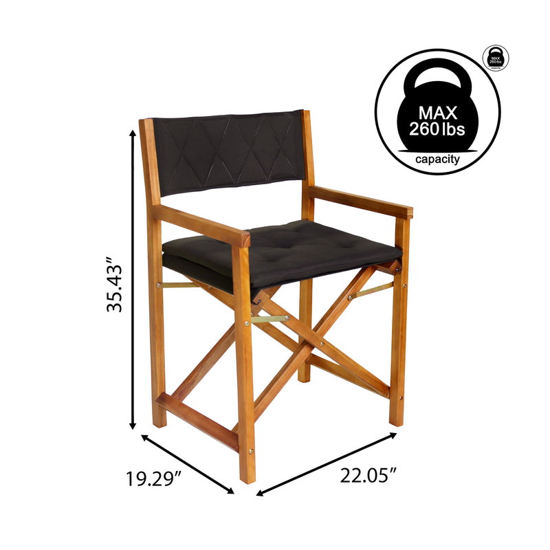 Waldo Classic Mid-Century Outdoor Acacia Wood Foldable Diamond-Quilted Back Director Chair with Cushion Set 2