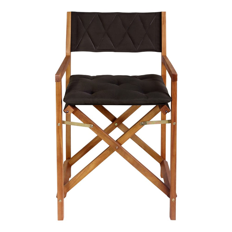 Waldo Classic Mid-Century Outdoor Acacia Wood Foldable Diamond-Quilted Back Director Chair with Cushion Set 2