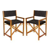 Waldo Classic Mid-Century Outdoor Acacia Wood Foldable Diamond-Quilted Back Director Chair with Cushion Set 2