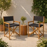 Waldo Classic Mid-Century Outdoor Acacia Wood Foldable Diamond-Quilted Back Director Chair with Cushion Set 2