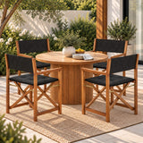 Waldo Classic Mid-Century Outdoor Acacia Wood Foldable Diamond-Quilted Back Director Chair with Cushion Set 2