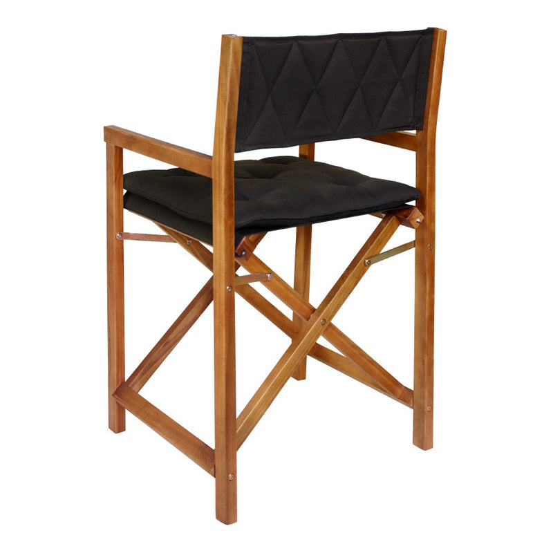 Waldo Classic Mid-Century Outdoor Acacia Wood Foldable Diamond-Quilted Back Director Chair with Cushion Set 2