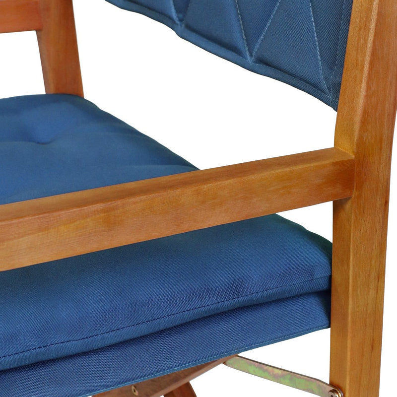 Waldo Classic Mid-Century Outdoor Acacia Wood Foldable Diamond-Quilted Back Director Chair with Cushion Set 2