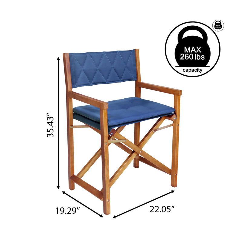 Waldo Classic Mid-Century Outdoor Acacia Wood Foldable Diamond-Quilted Back Director Chair with Cushion Set 2