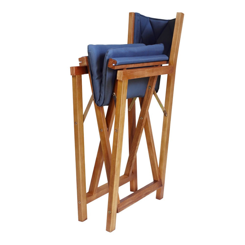 Waldo Classic Mid-Century Outdoor Acacia Wood Foldable Diamond-Quilted Back Director Chair with Cushion Set 2