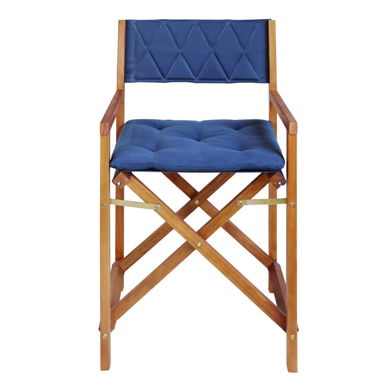 Waldo Classic Mid-Century Outdoor Acacia Wood Foldable Diamond-Quilted Back Director Chair with Cushion Set 2