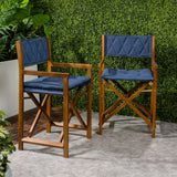 Waldo Classic Mid-Century Outdoor Acacia Wood Foldable Diamond-Quilted Back Director Chair with Cushion Set 2