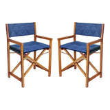 Waldo Classic Mid-Century Outdoor Acacia Wood Foldable Diamond-Quilted Back Director Chair with Cushion Set 2