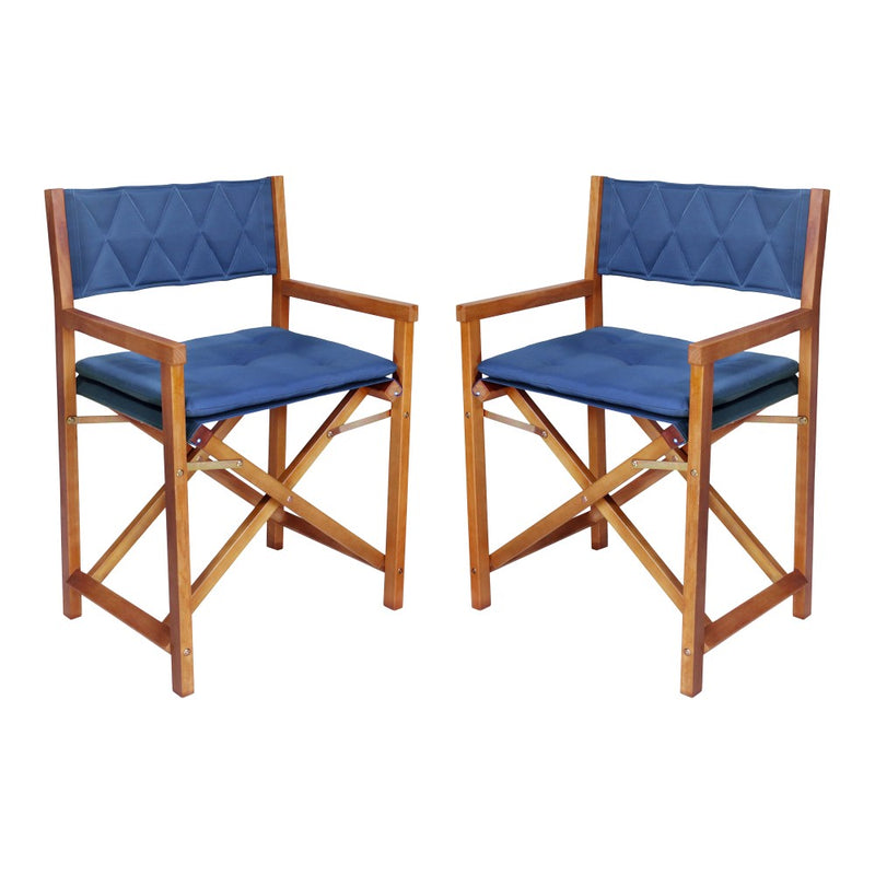 Waldo Classic Mid-Century Outdoor Acacia Wood Foldable Diamond-Quilted Back Director Chair with Cushion Set 2