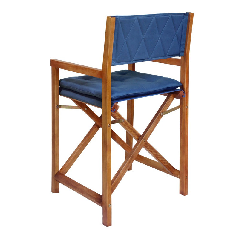 Waldo Classic Mid-Century Outdoor Acacia Wood Foldable Diamond-Quilted Back Director Chair with Cushion Set 2
